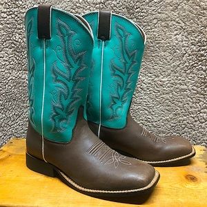Style#310JR Justin Cowboy Boots (Teal and Chocolate Brown)    Size: 5.5D